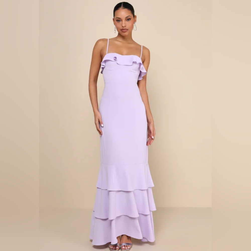NWOT Lulu's Lavender Tiered Maxi Dress Size Large=10/12